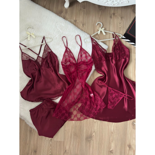 Büyük Beden Bordo Çeyiz Seti