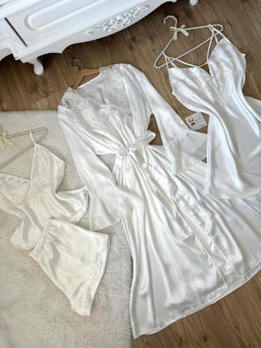 Ekru Saten Sabahlık Seti