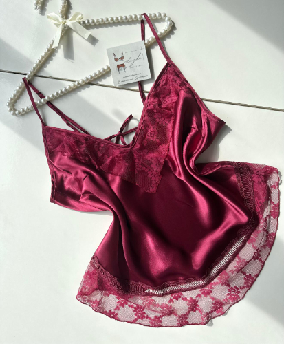 Büyük Beden Mürdüm Saten Dantelli Şortlu Takım