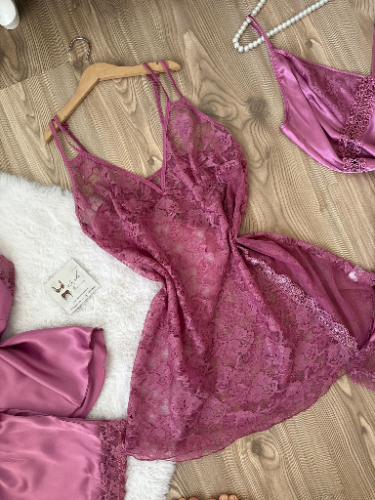 Büyük Beden Gül Kurusu Fantezi Gecelik