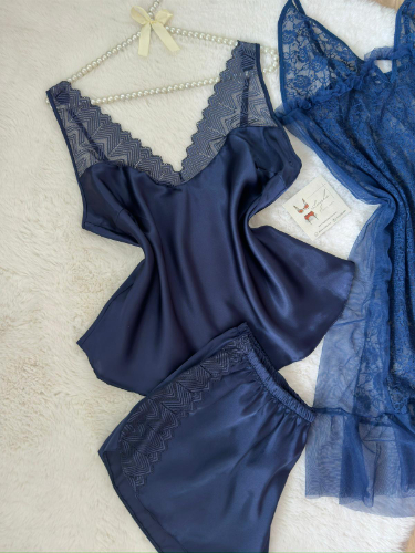 Büyük Beden Lacivert Şortlu Takım