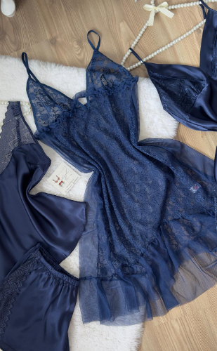 Büyük Beden Lacivert Fantezi Gecelik