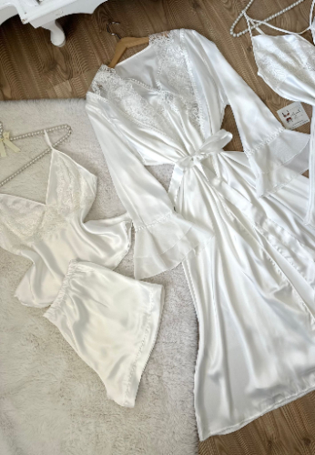 Ekru Saten Sabahlıklı Çeyiz Seti