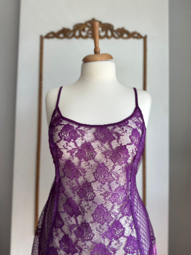 Büyük Beden Mor Dantel Gecelik