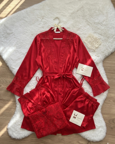 Kırmızı Sabahlıklı Set / 7 parça